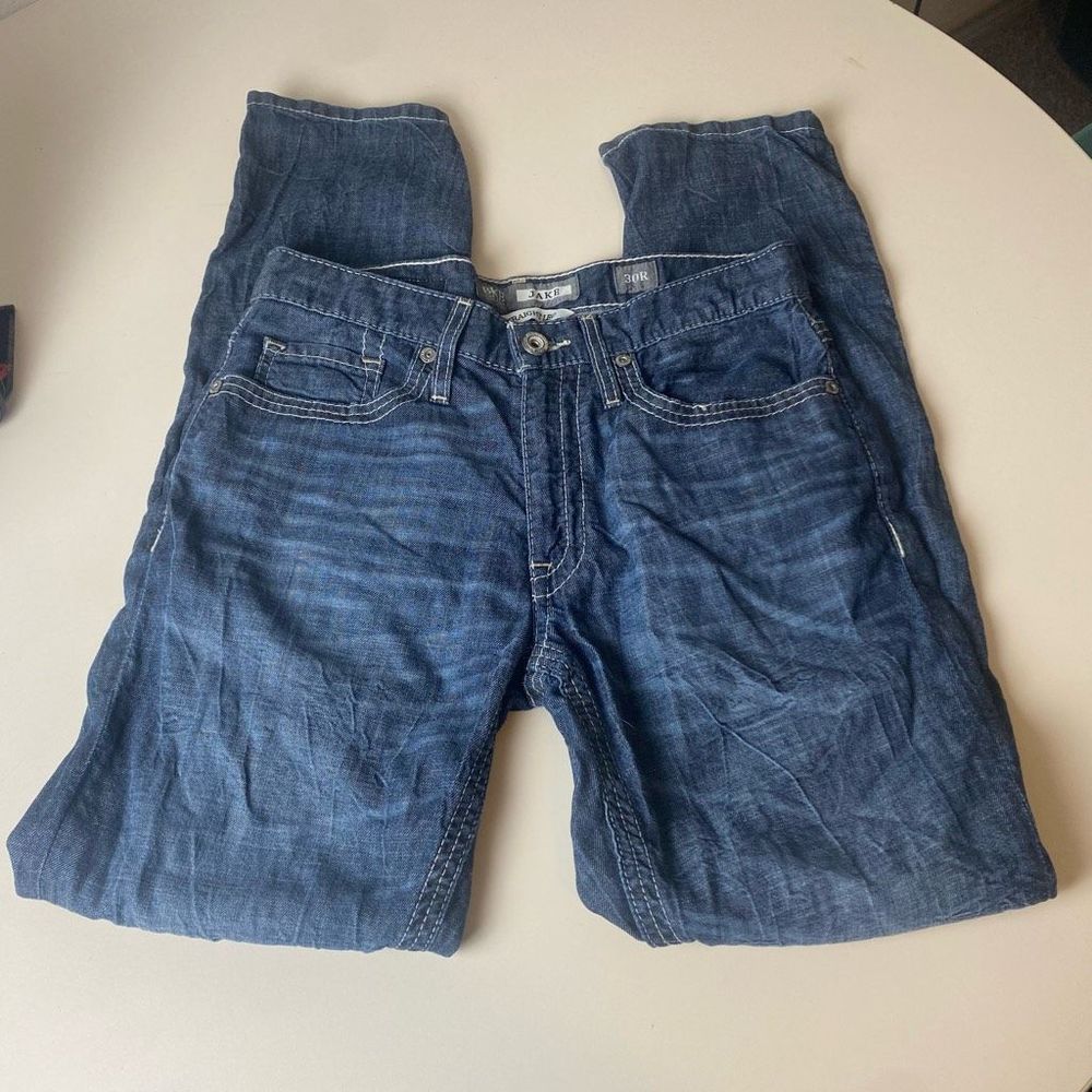 Bke Jake 30r Straight Whiskered Thick Stitched Western Style Jeans Men’s